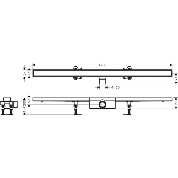 Hansgrohe Raindrain Compact Complete Set Shower Drain 1200 For Standard Installation - Unbeatable Bathrooms