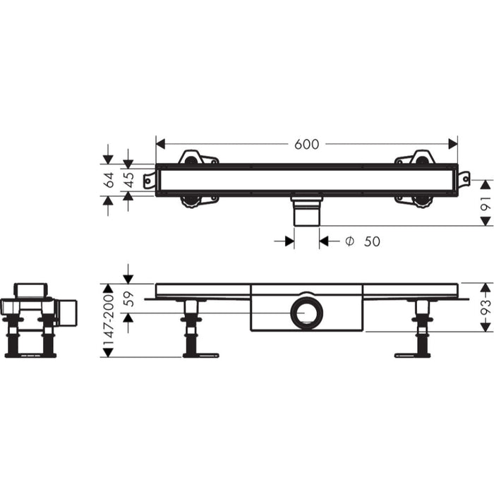 Hansgrohe Raindrain Compact Complete Set Shower Drain 600 For Standard Installation - Unbeatable Bathrooms