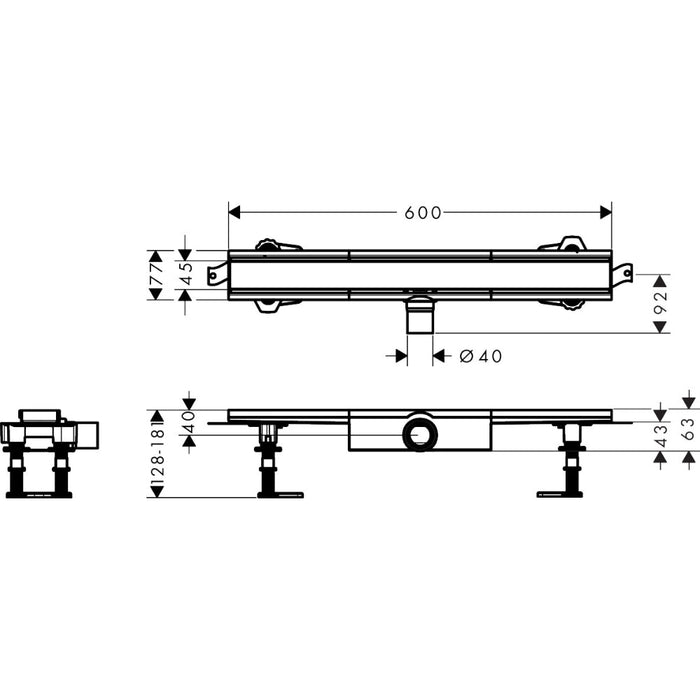Hansgrohe Raindrain Compact Complete Set Shower Drain 600 Set For Flat Installation - Brushed Stainless Steel - Unbeatable Bathrooms