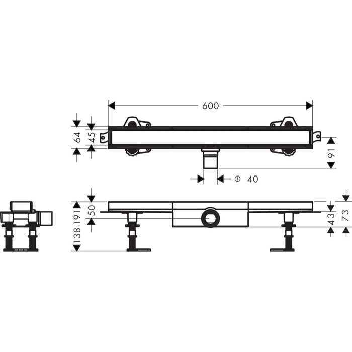 Hansgrohe Raindrain Compact Complete Set Shower Drain 600 Tileable For Flat Installation - Unbeatable Bathrooms