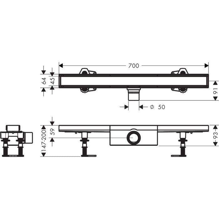 Hansgrohe Raindrain Compact Complete Set Shower Drain 700 For Standard Installation - Unbeatable Bathrooms