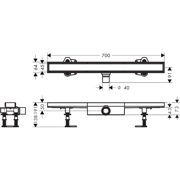 Hansgrohe Raindrain Compact Complete Set Shower Drain 700 Tileable For Flat Installation - Unbeatable Bathrooms