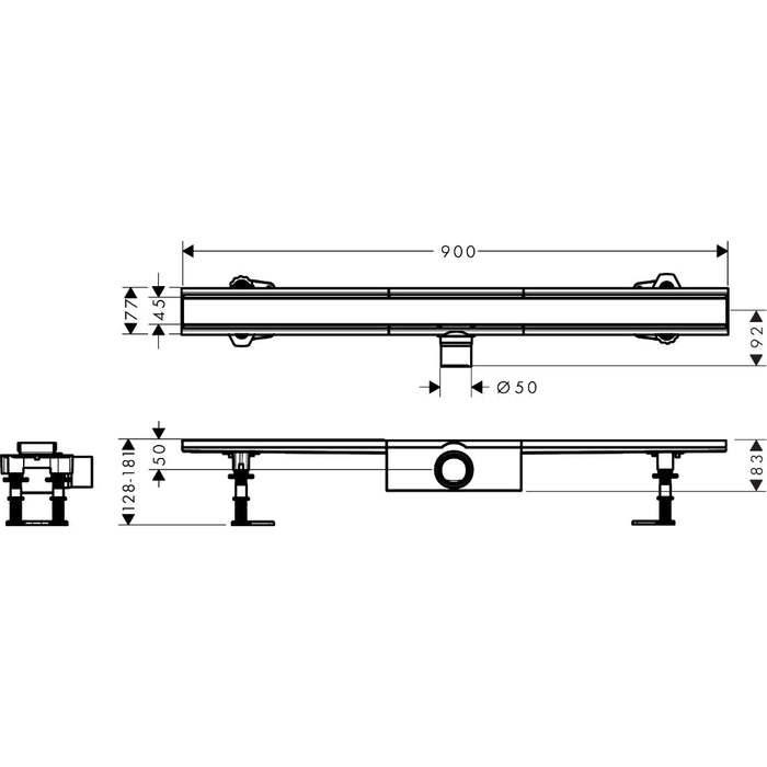 Hansgrohe Raindrain Compact Complete Set Shower Drain 900 For Standard Installation - Brushed Stainless Steel - Unbeatable Bathrooms