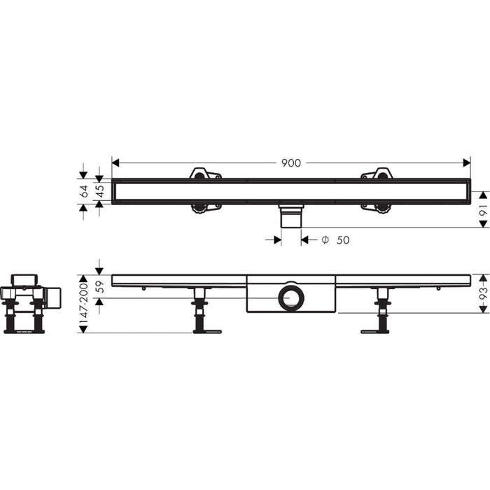 Hansgrohe Raindrain Compact Complete Set Shower Drain 900 For Standard Installation - Unbeatable Bathrooms