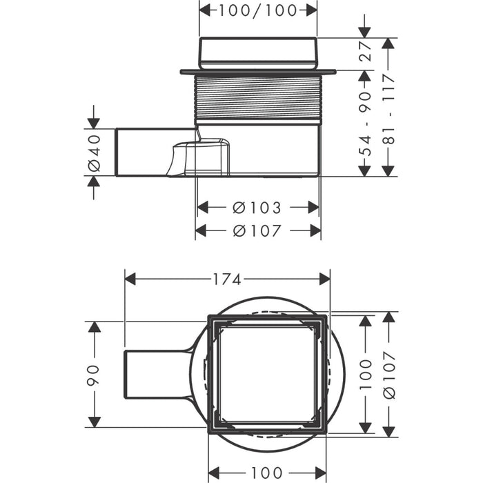Hansgrohe Raindrain Point Complete Set Point Drain 100/100 Tileable Rear Cover - Unbeatable Bathrooms