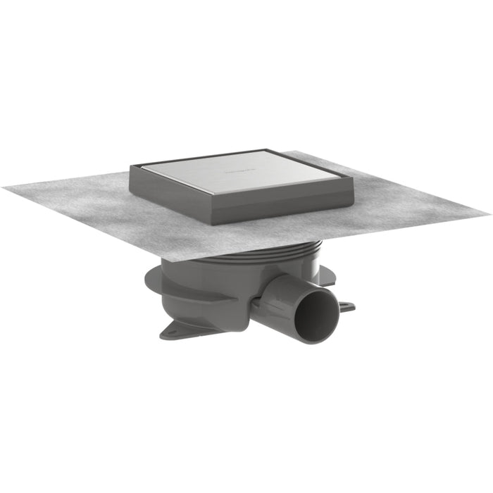 Hansgrohe Raindrain Spot Plus Complete Set Point Drain 150/150 with Height Adjustable Frame and Tileable Rear Cover - Brushed Stainless Steel - Unbeatable Bathrooms