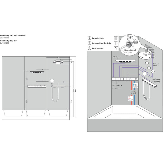 Hansgrohe Rainfinity Overhead Shower 250 3Jet Ecosmart 9 L/Min with Wall Connector - Unbeatable Bathrooms
