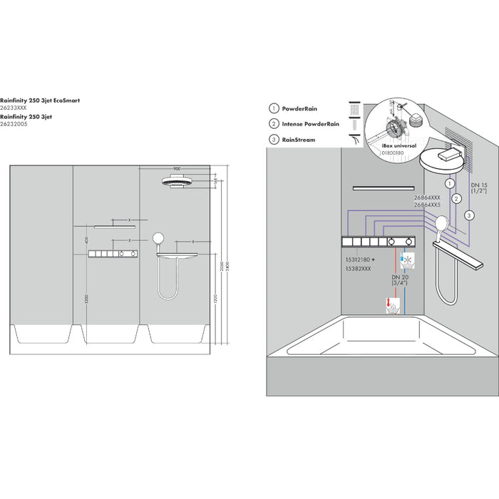 Hansgrohe Rainfinity Overhead Shower 250 3Jet Ecosmart 9 L/Min with Wall Connector - Unbeatable Bathrooms