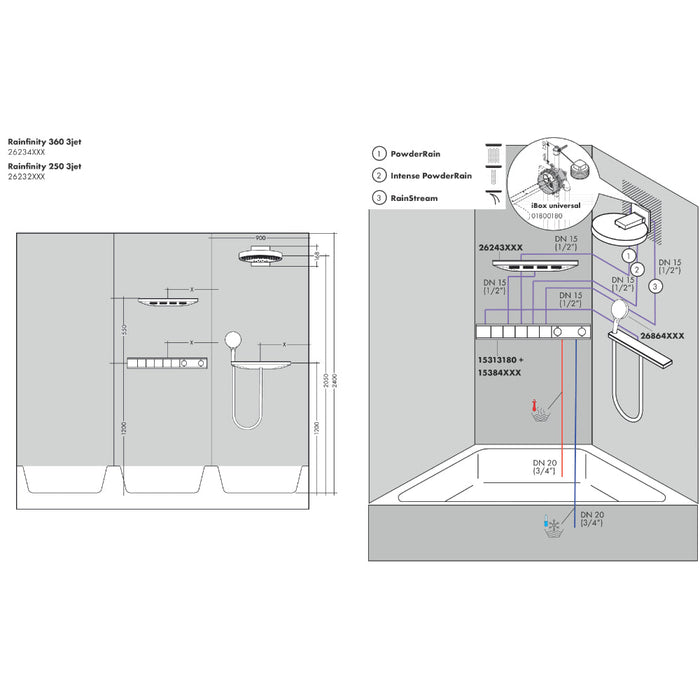 Hansgrohe Rainfinity Overhead Shower 360 3Jet with Wall Connector - Unbeatable Bathrooms