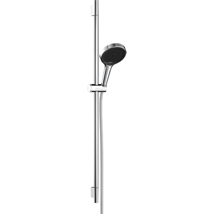 Hansgrohe Rainfinity Shower Set 130 3Jet Ecosmart with Shower Bar S Puro 90 cm, Push Slider and Designflex Textile Shower Hose 160 cm - Unbeatable Bathrooms