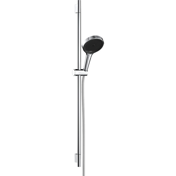 Hansgrohe Rainfinity Shower Set 130 3Jet Ecosmart with Shower Bar S Puro 90 cm, Push Slider and Designflex Textile Shower Hose 160 cm - Unbeatable Bathrooms