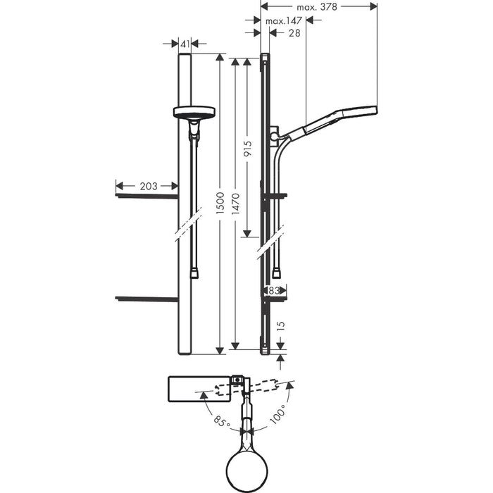 Hansgrohe Rainfinity Shower Set 130 3Jet with Shower Bar 150 cm and Shelves - Chrome - Unbeatable Bathrooms