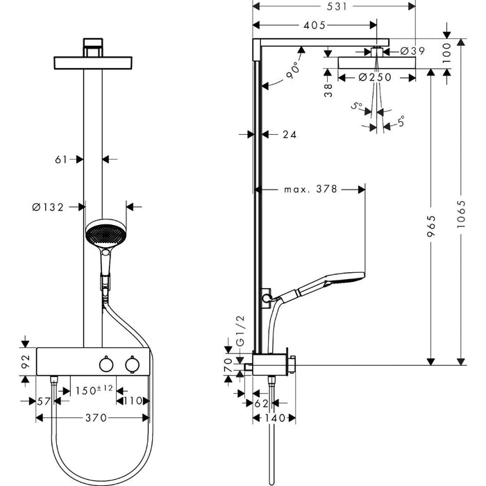 Hansgrohe Rainfinity Showerpipe 250 1Jet Ecosmart with Showertablet 350 - Unbeatable Bathrooms