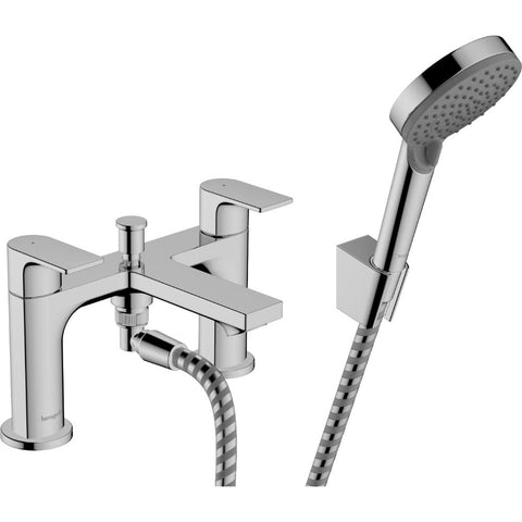 Hansgrohe Rebris E 2-Hole Rim Mounted Bath Mixer with Diverter Valve and Vernis Blend Hand Shower Vario - Unbeatable Bathrooms