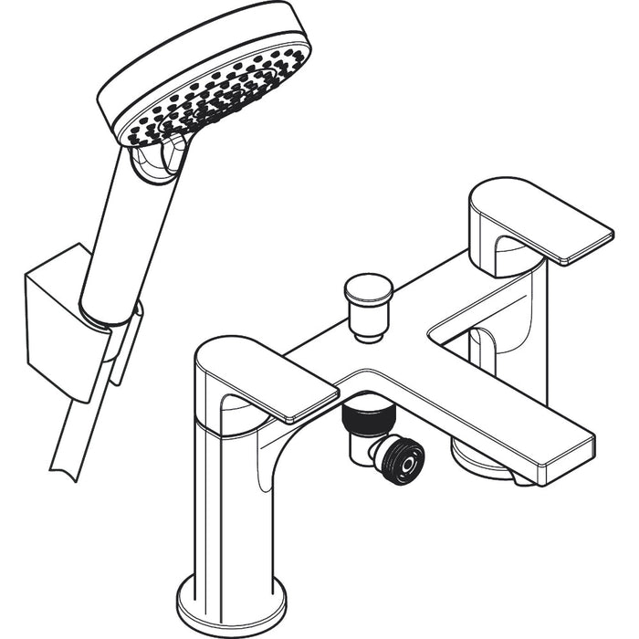 Hansgrohe Rebris E 2-Hole Rim Mounted Bath Mixer with Diverter Valve and Vernis Blend Hand Shower Vario - Unbeatable Bathrooms