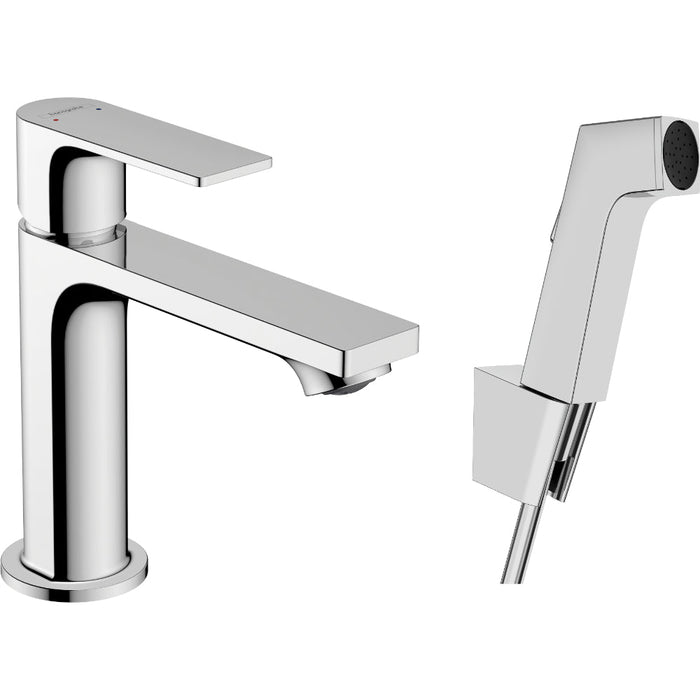 Hansgrohe Rebris E Single Lever Basin Mixer 110 with Bidette Hand Shower and Shower Hose 160 cm Without Waste Set - Chrome - Unbeatable Bathrooms