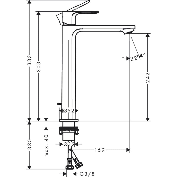 Hansgrohe Rebris E Single Lever Basin Mixer 240 Coolstart Ecosmart+ For Washbowls with Pop-Up Waste Set - Unbeatable Bathrooms