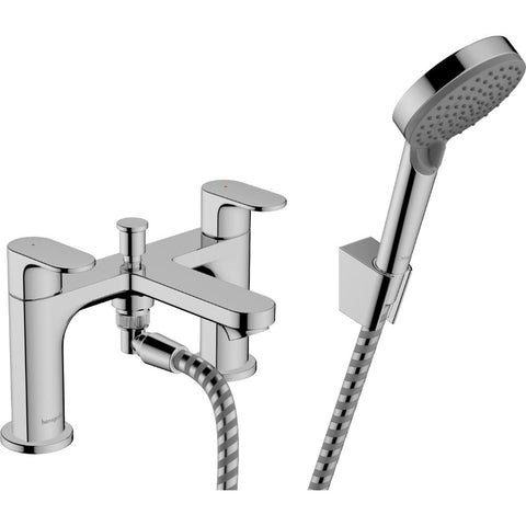 Hansgrohe Rebris S 2-Hole Rim Mounted Bath Mixer with Diverter Valve and Vernis Blend Hand Shower Vario - Unbeatable Bathrooms