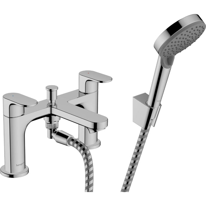 Hansgrohe Rebris S 2-Hole Rim Mounted Bath Mixer with Diverter Valve and Vernis Blend Hand Shower Vario - Unbeatable Bathrooms