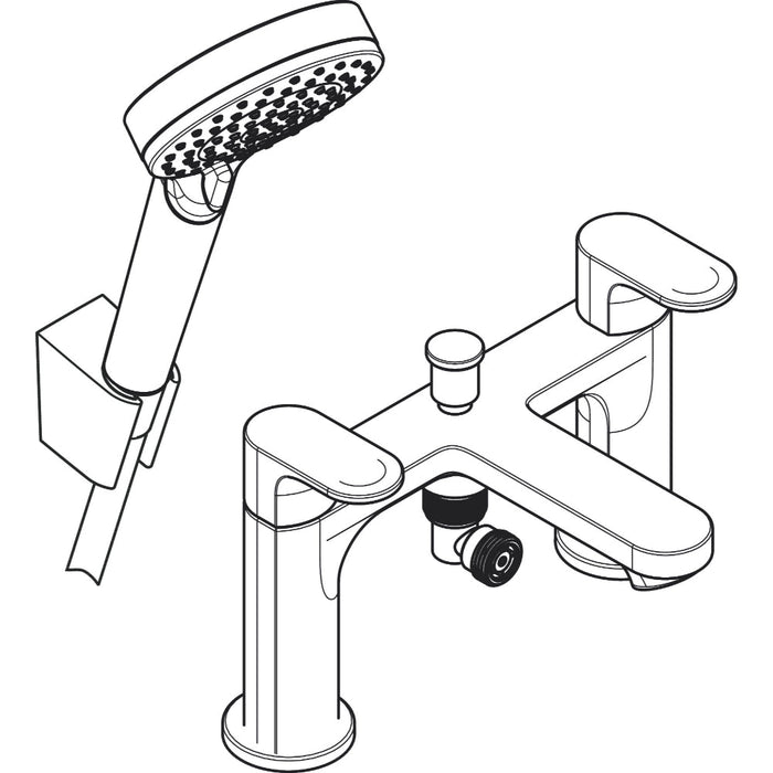 Hansgrohe Rebris S 2-Hole Rim Mounted Bath Mixer with Diverter Valve and Vernis Blend Hand Shower Vario - Unbeatable Bathrooms