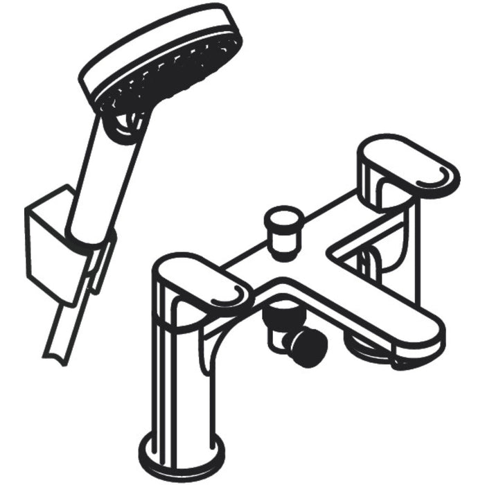 Hansgrohe Rebris S 2-Hole Rim Mounted Bath Mixer with Diverter Valve and Vernis Blend Hand Shower Vario - Unbeatable Bathrooms