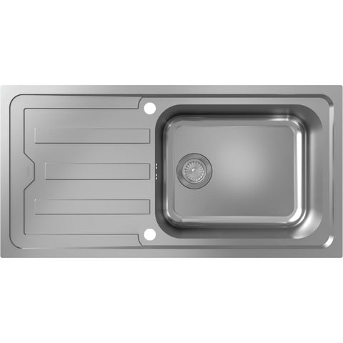 Hansgrohe S44 S440-F500 100 Built-In Sink 500 with Drain Board and Automatic Drain Kit - Stainless Steel - Unbeatable Bathrooms