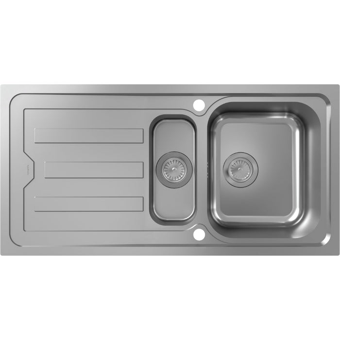 Hansgrohe S44 S440-F517 100 Built-In Sink 342/145 with Drain Board and Automatic Drain Kit - Stainless Steel - Unbeatable Bathrooms