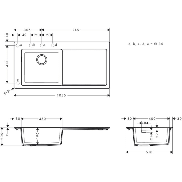 Hansgrohe S51 S5110-F450 Built-In Sink 450 with Drainer - Unbeatable Bathrooms