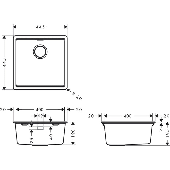 Hansgrohe S53 S530-F400 Built-In Sink 400 with Manual Drain Kit - Unbeatable Bathrooms