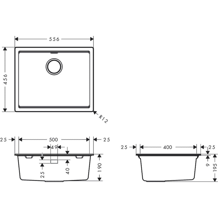 Hansgrohe S53 S530-F500 Under-Mount Sink 500 with Manual Drain Kit - Unbeatable Bathrooms
