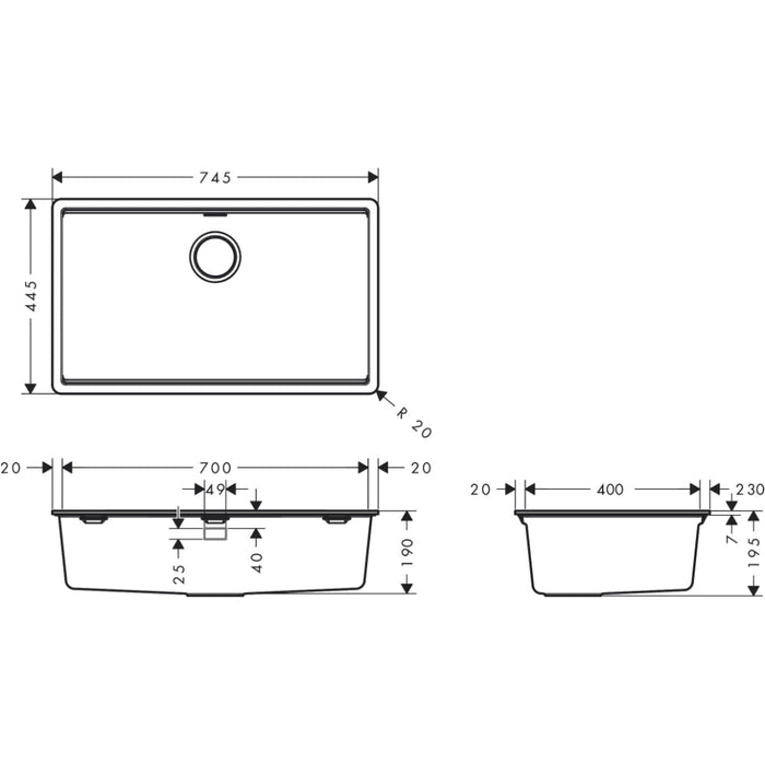 Hansgrohe S53 S530-F700 Built-In Sink 700 with Manual Drain Kit - Unbeatable Bathrooms