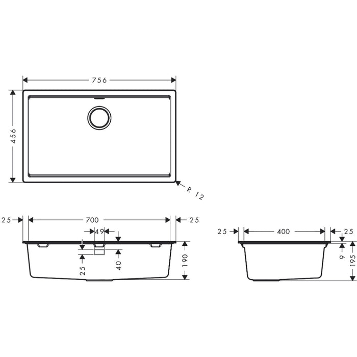 Hansgrohe S53 S530-F700 Under-Mount Sink 700 with Manual Drain Kit - Unbeatable Bathrooms