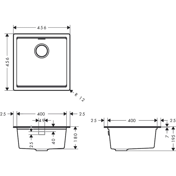 Hansgrohe S53 S530-U400 Under-Mount Sink 400 with Manual Drain Kit - Unbeatable Bathrooms