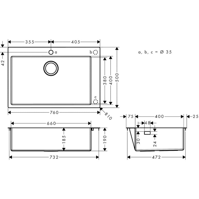 Hansgrohe S71 S711-F660 Built-In Sink 660 - Stainless Steel - Unbeatable Bathrooms
