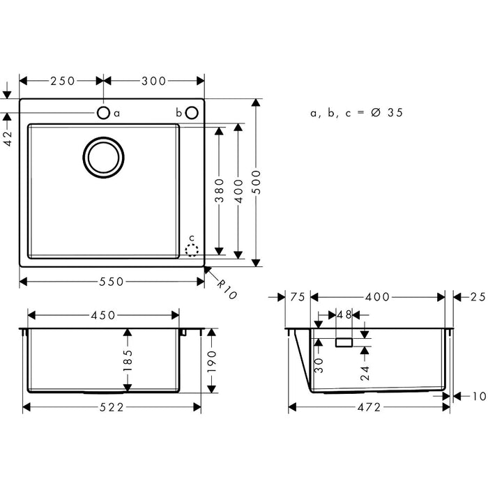 Hansgrohe S71 S712-F450 Built-In Sink 450 - Stainless Steel - Unbeatable Bathrooms