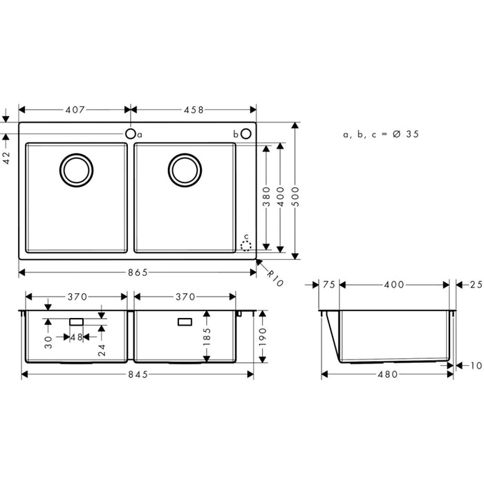Hansgrohe S71 S712-F765 Built-In Sink 370/370 - Stainless Steel - Unbeatable Bathrooms