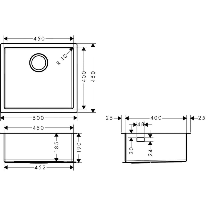 Hansgrohe S71 S719-U450 Undermount Sink 450 - Stainless Steel - Unbeatable Bathrooms