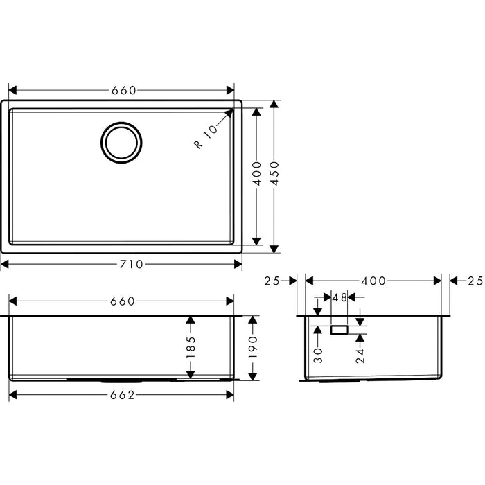 Hansgrohe S71 S719-U660 Undermount Sink 660 - Stainless Steel - Unbeatable Bathrooms