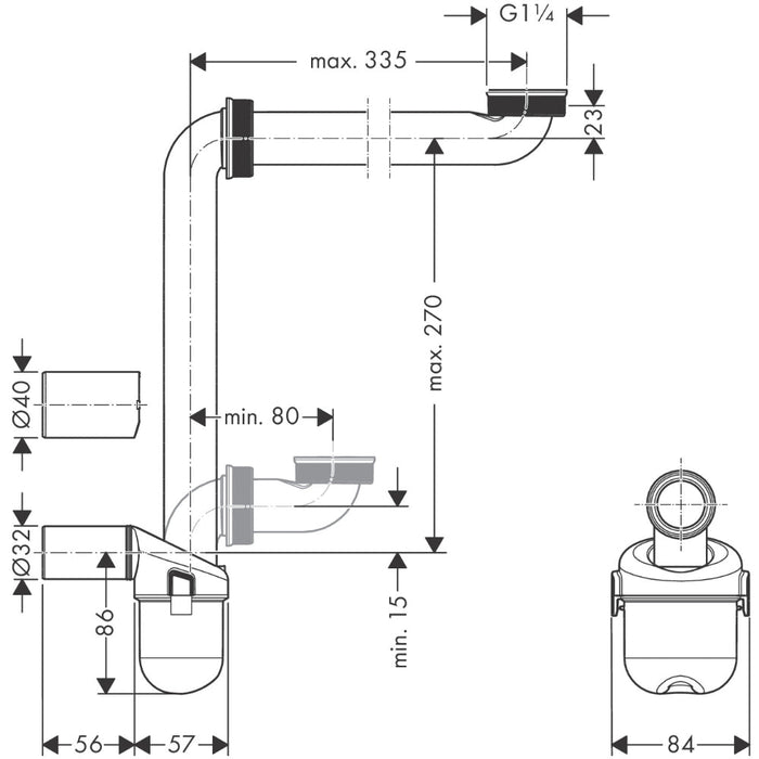 Hansgrohe Space Saving Siphon For Wash Basins 50 mm - Unbeatable Bathrooms
