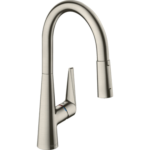 Hansgrohe Talis M51 Single Lever Kitchen Mixer 200 Ecosmart with Pull-Out Spray, 2 Spray Modes - Stainless Steel - Unbeatable Bathrooms