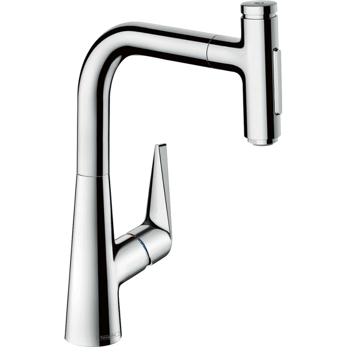 Hansgrohe Talis Select M51 Single Lever Kitchen Mixer 220 with Pull-Out Spray and Sbox, 2 Spray Modes - Unbeatable Bathrooms