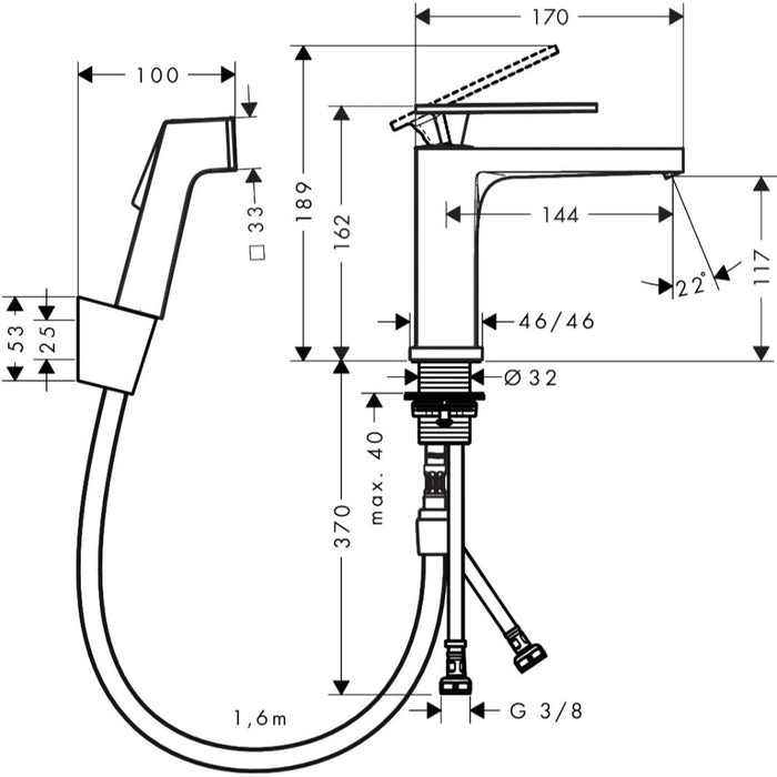 Hansgrohe Tecturis E Single Lever Basin Mixer 110 with Bidette Hand Shower and Shower Hose 160 cm - Unbeatable Bathrooms