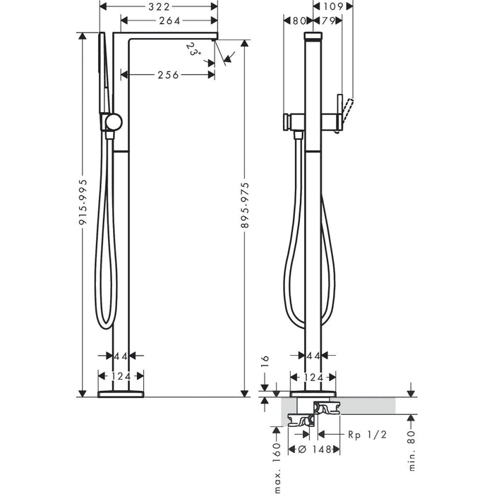 Hansgrohe Tecturis E Single Lever Bath Mixer Floor-Standing - Unbeatable Bathrooms