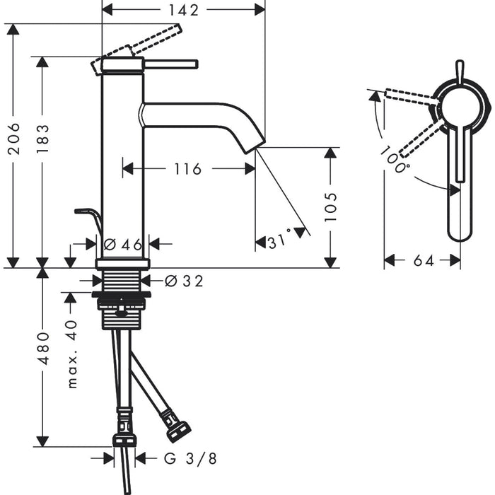 Hansgrohe Tecturis S Single Lever Basin Mixer 110 Coolstart with Pop-Up Waste Set - Unbeatable Bathrooms