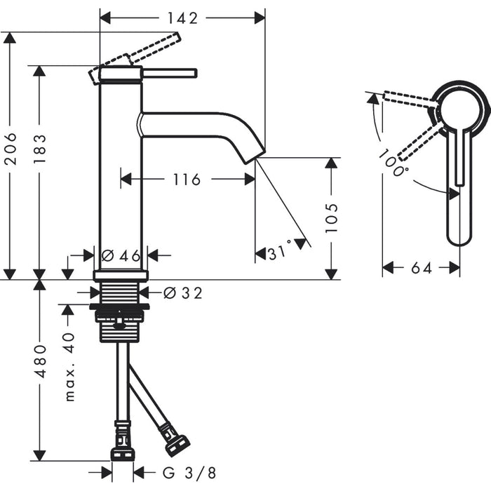 Hansgrohe Tecturis S Single Lever Basin Mixer 110 Coolstart Ecosmart+ Without Waste Set - Unbeatable Bathrooms