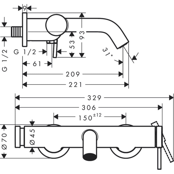 Hansgrohe Tecturis S Single Lever Bath Mixer For Exposed Installation - Unbeatable Bathrooms