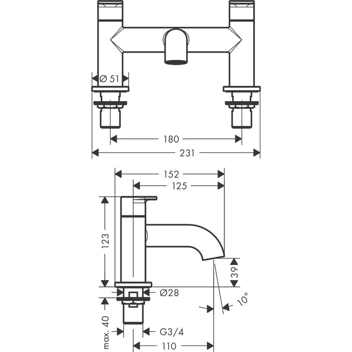 Hansgrohe Vernis Blend 2-Hole Rim Mounted Bath Mixer - Unbeatable Bathrooms