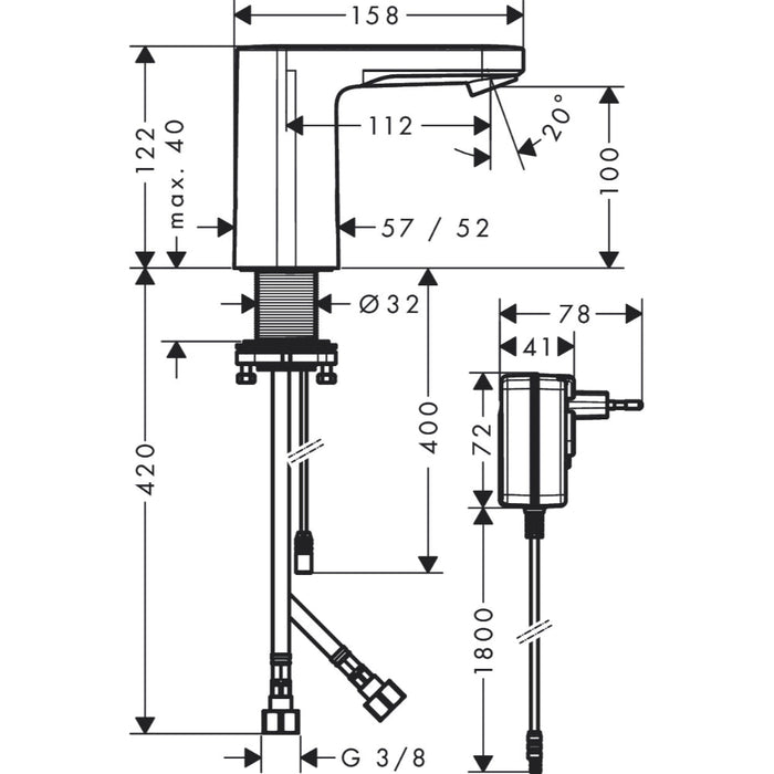 Hansgrohe Vernis Blend Electronic Basin Mixer with Temperature Pre-Adjustment Mains Connection 230 V - Chrome - Unbeatable Bathrooms