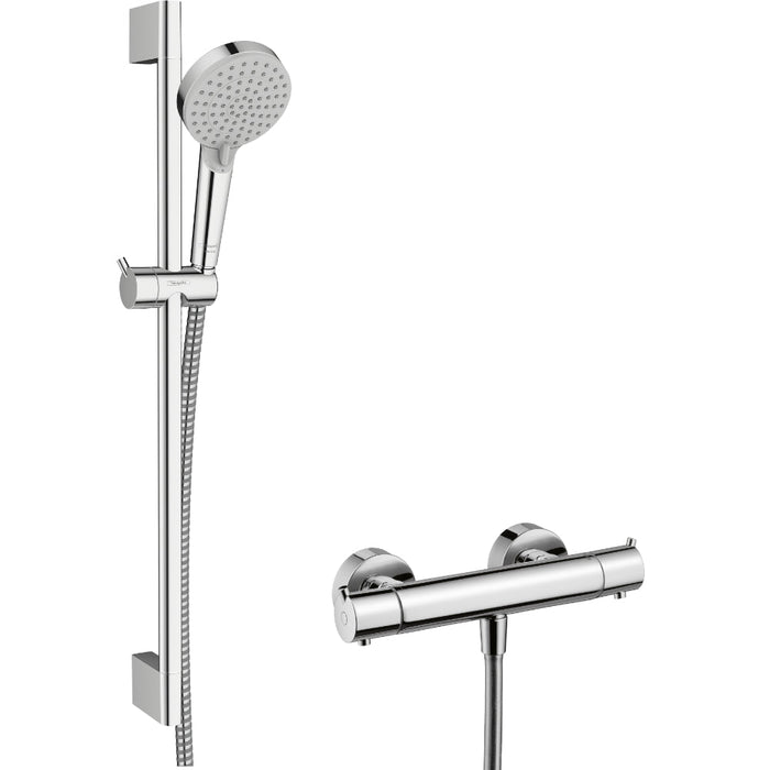 Hansgrohe Vernis Blend Shower System For Exposed Installation 100 Vernis Blend Vario Combi Ecostat S - Chrome - Unbeatable Bathrooms