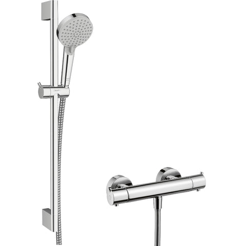 Hansgrohe Vernis Blend Shower System For Exposed Installation 100 Vernis Blend Vario Combi Ecostat S - Chrome - Unbeatable Bathrooms